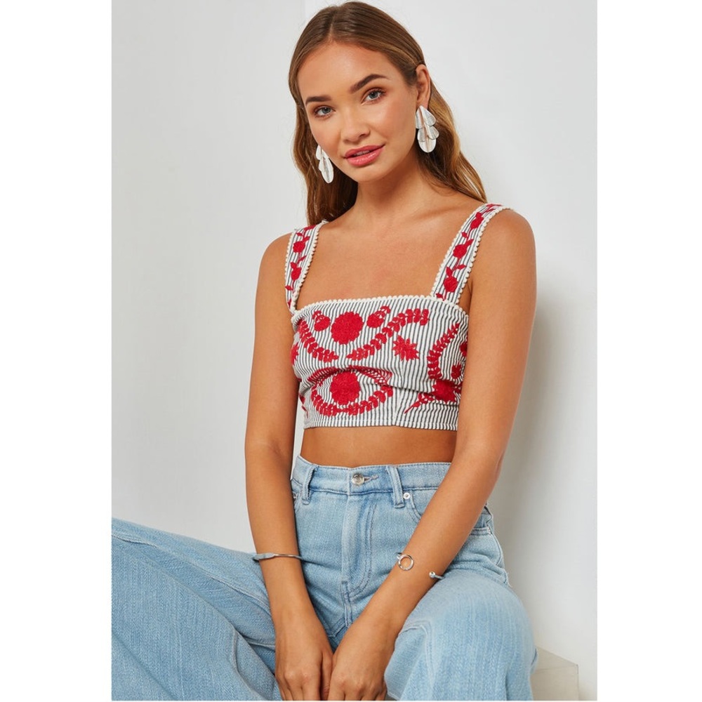 Forever 21 Striped Embroidered Crop Top S